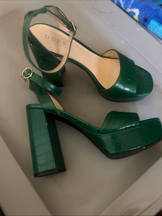 Guess Shoes - GUESS Emerald Green Croc-Embossed Platform Block Heels